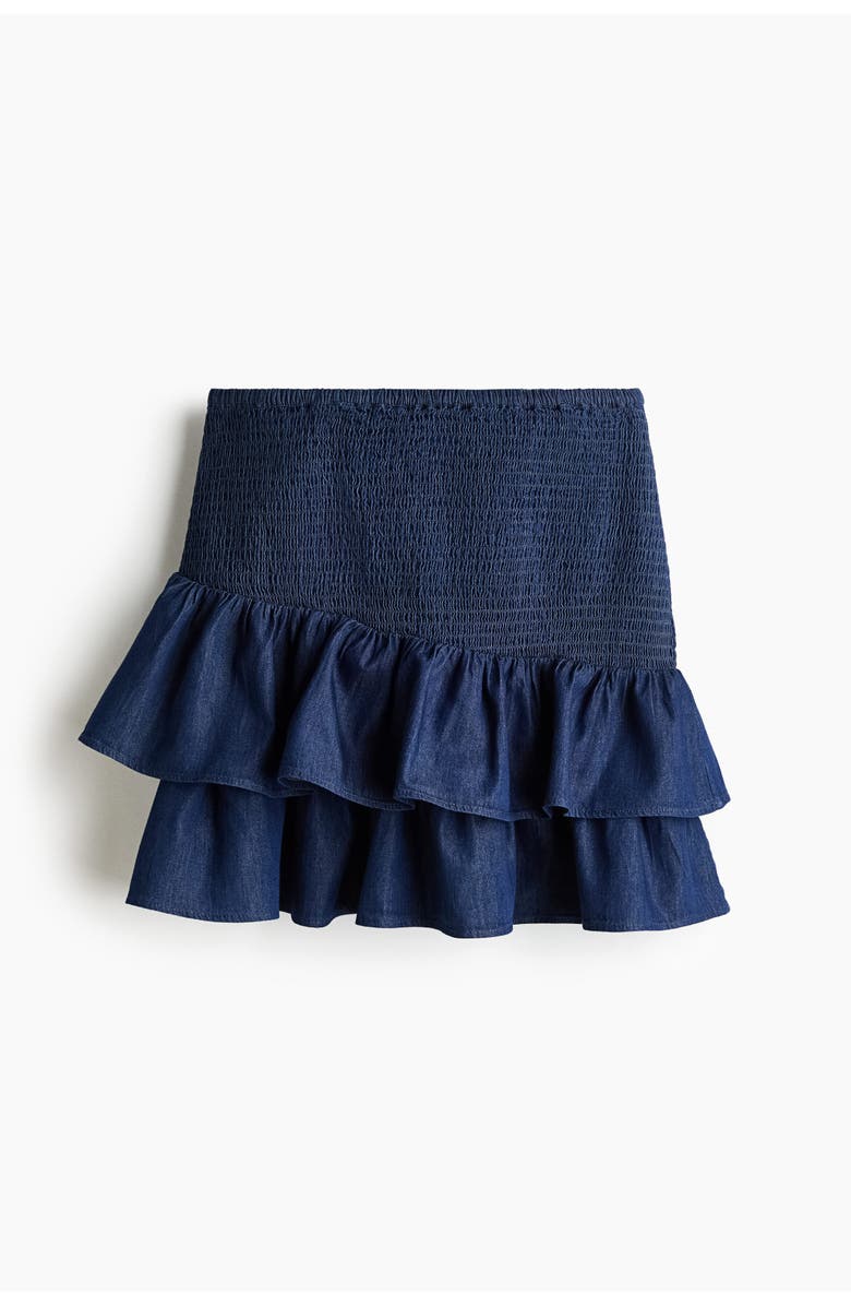 H&M Smocked Denim Skirt, Main, color, Dark Denim Blue