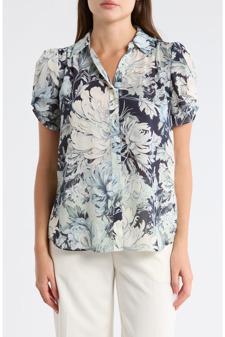 Patterned Pinch Sleeve Button-Up Shirt, Main, color, SOFT CLOUD VINTAGE FLORAL