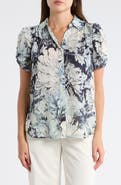 Adrianna Papell Patterned Pinch Sleeve Button-Up Shirt