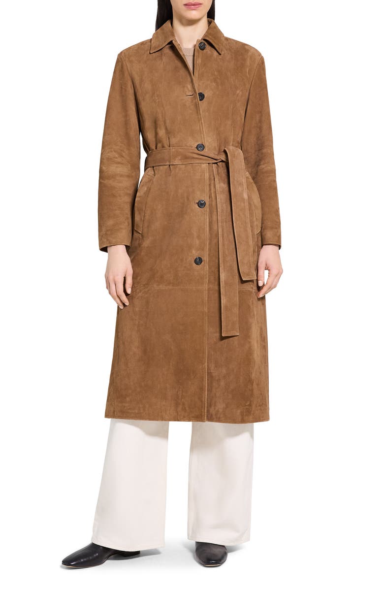 Theory Reese Belted Suede Coat, Main, color, Deep Tobacco - 2Ct