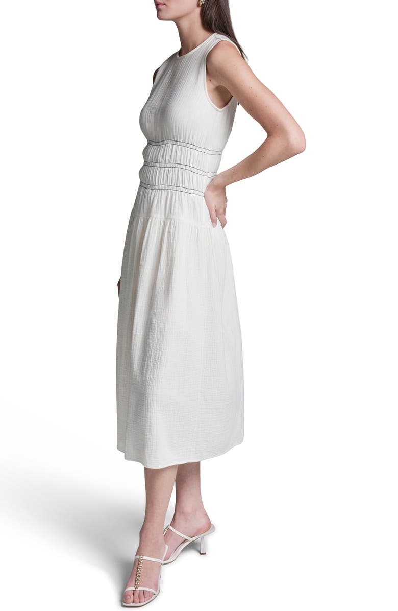 BCBG Cotton Double Gauze Midi Dress, Alternate, color, Whisp White