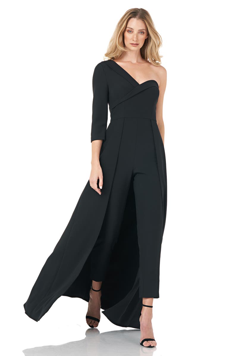 Kay Unger One Shoulder Stretch Crepe Maxi Romper, Alternate, color,