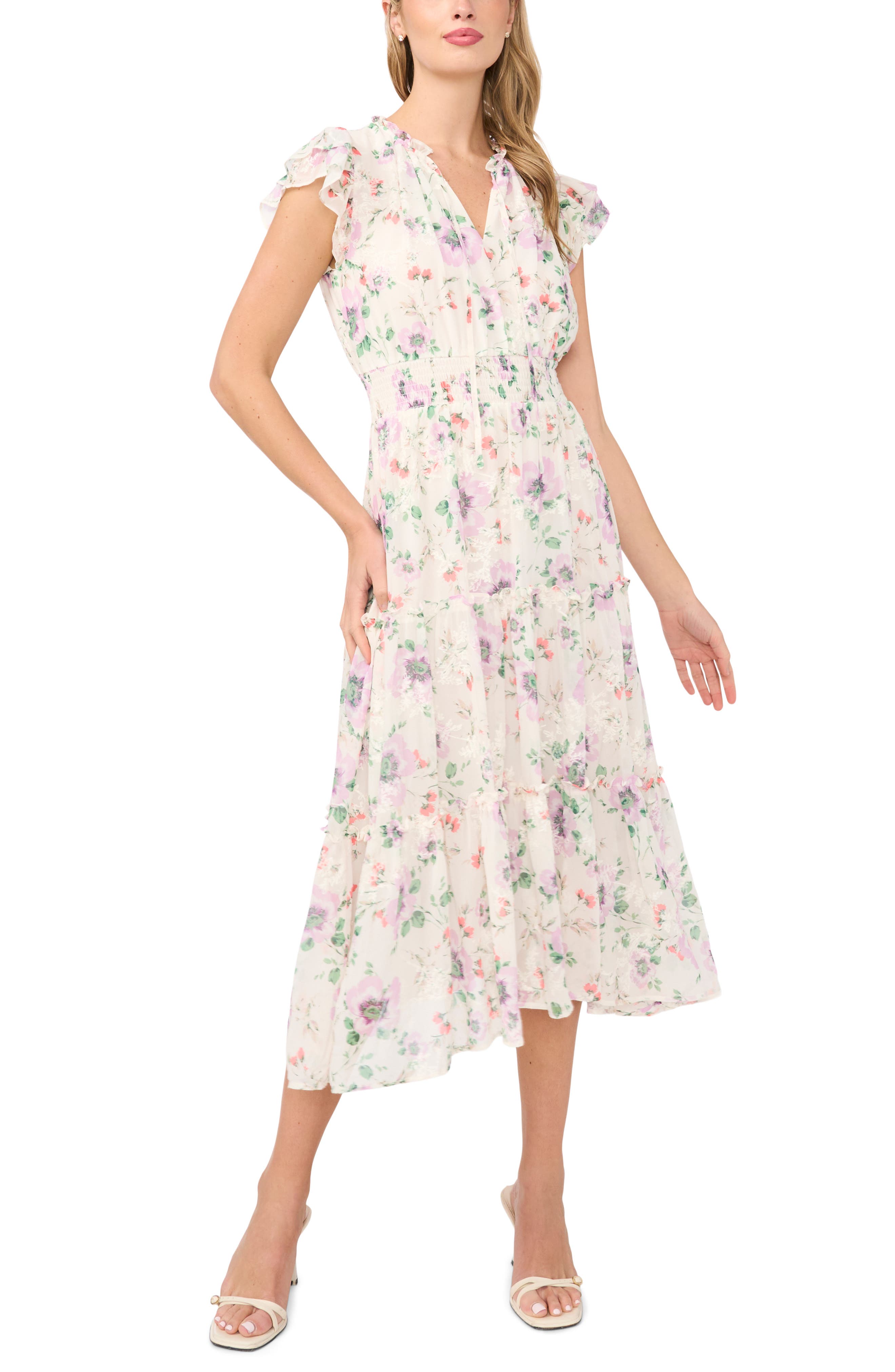 Floral Flutter Sleeve Midi Dress