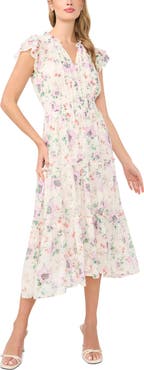 CeCe Floral Flutter Sleeve Midi Dress