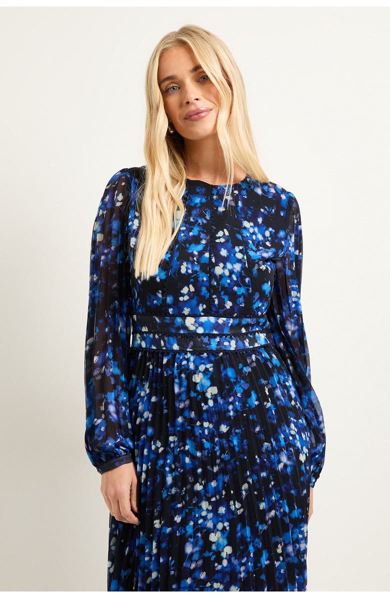 Wallis Petite Floral Pleated Midi Dress, Alternate, color, Navy