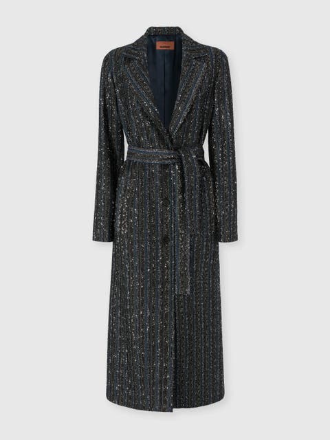Striped Lamé Knit Duster Coat