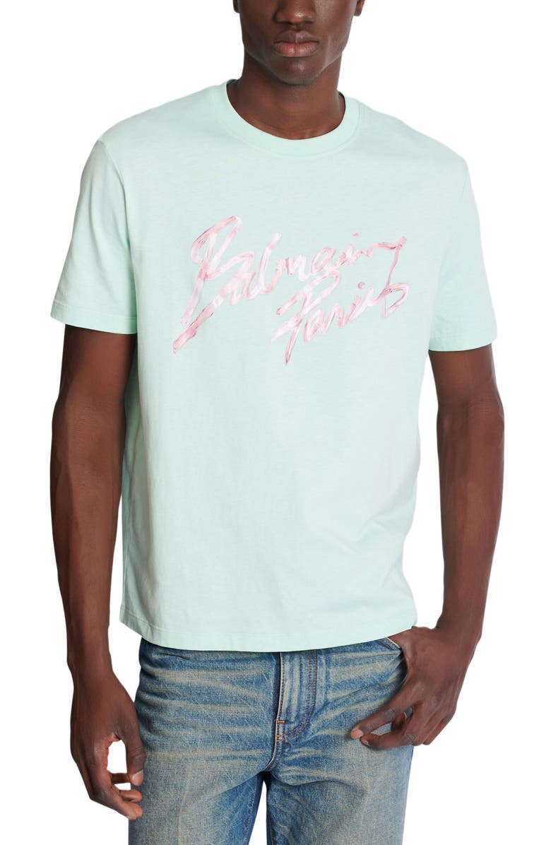Balmain Printed cotton T-shirt, Alternate, color, Green