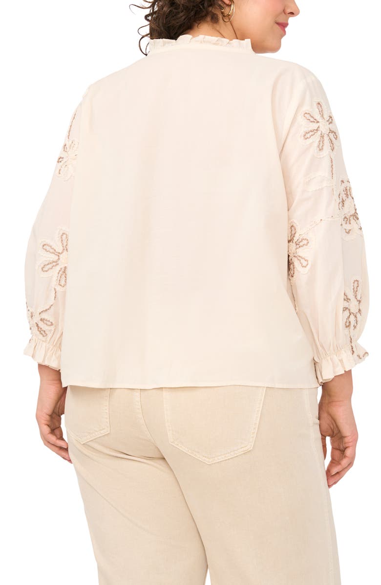 Vince Camuto Flower Appliqué Tie Neck Top, Alternate, color, New Ivory