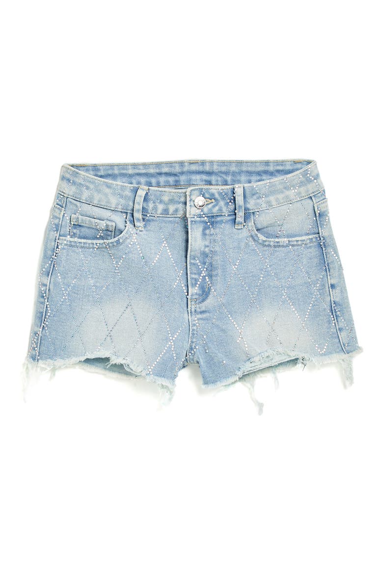 Kids' Bling Distressed Raw Hem Denim Shorts, Main, color, INDIGO