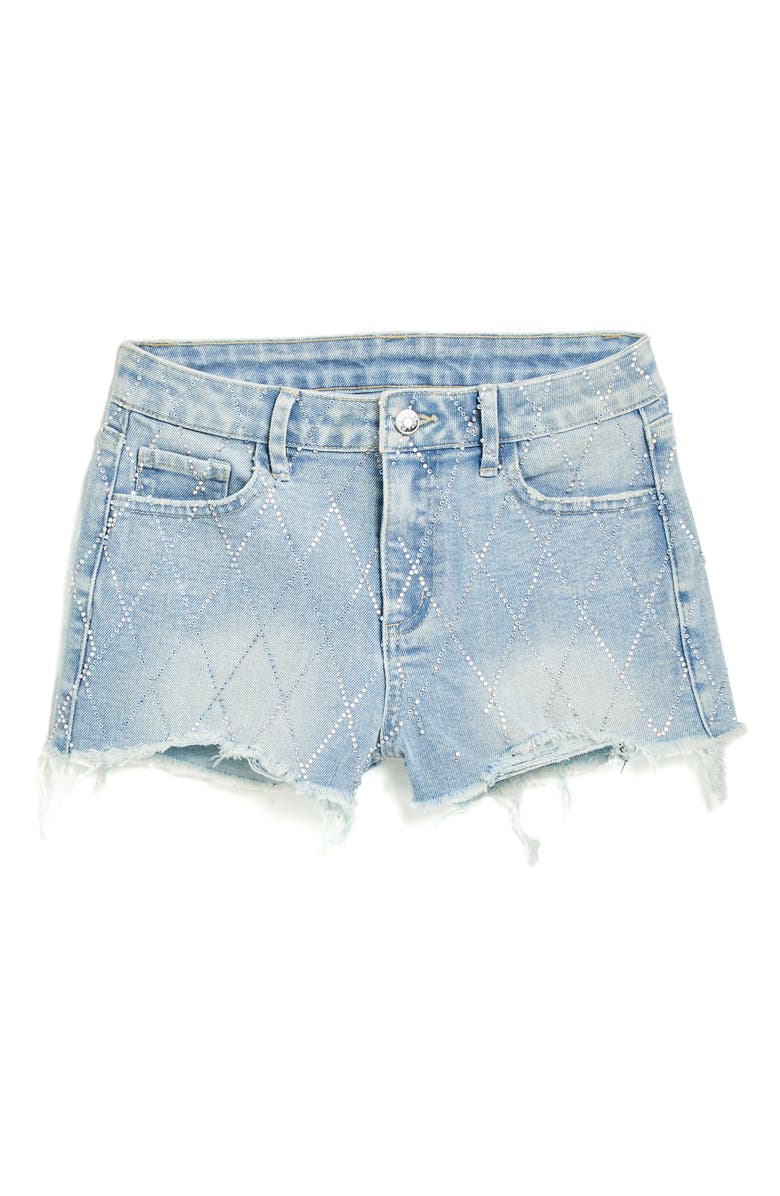 Tractr Kids' Bling Distressed Raw Hem Denim Shorts, Main, color, Indigo