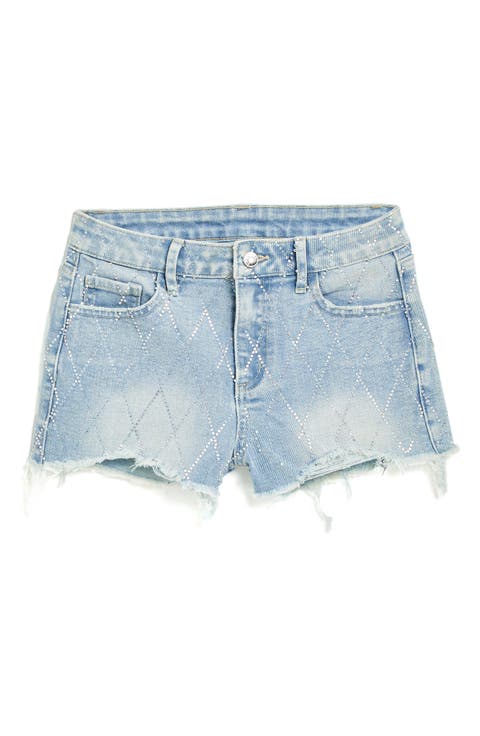 Kids' Bling Distressed Raw Hem Denim Shorts (Big Kid)