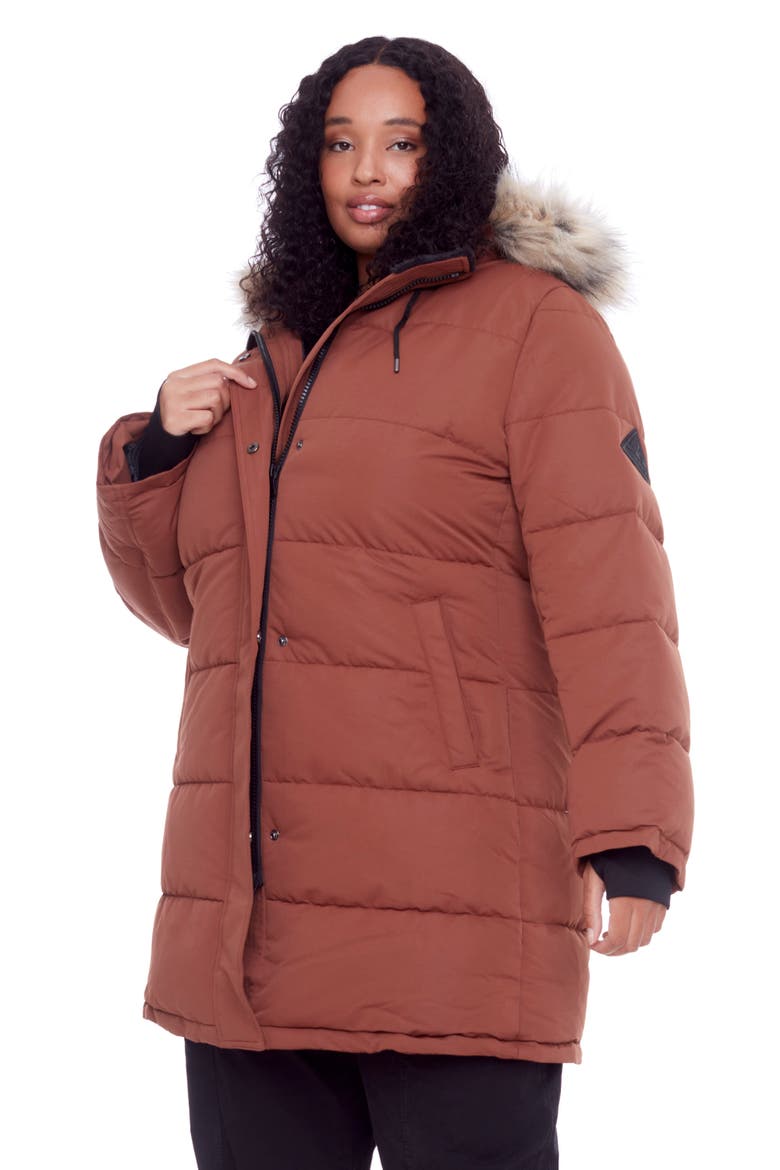 AULAVIK PLUS SIZE - Vegan Down Mid-length Hooded Parka Coat, Alternate, color, MAPLE