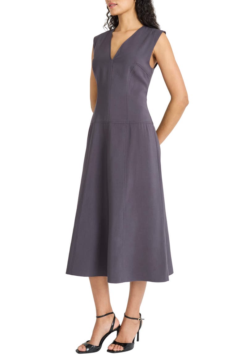 Seamed Sleeveless Midi Dress, Alternate, color, OBSIDIAN
