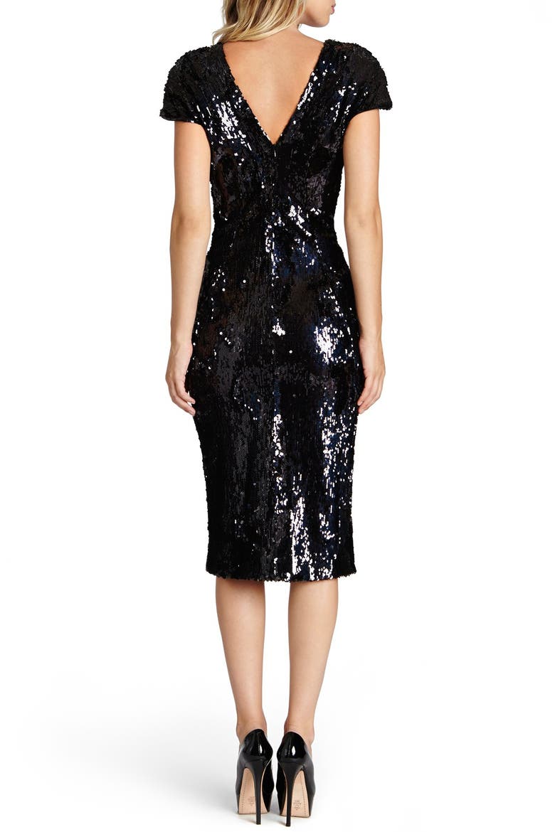 Elizabeth Sequin Midi Dress, Alternate, color, BLACK
