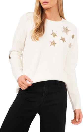 CeCe Sequin Star Cotton Blend Sweater Nordstrom