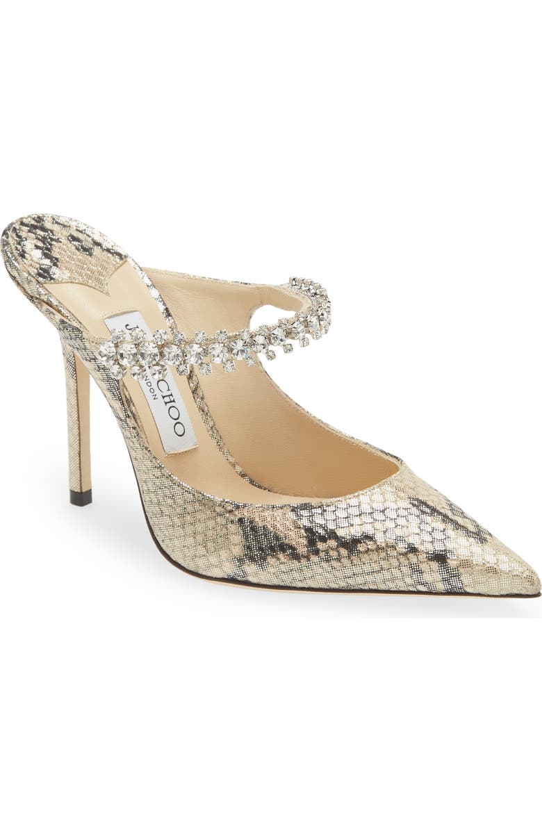 Jimmy Choo Bing Crystal Embellished Metallic Mule, Main, color,