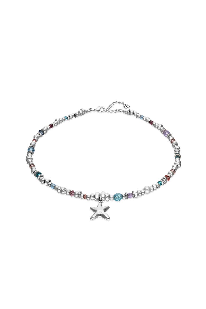 Multicolor Faceted Bead Necklace with Star Charm, Alternate, color, Silver