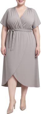 Standards & Practices Tie Front Faux Wrap Midi Dress
