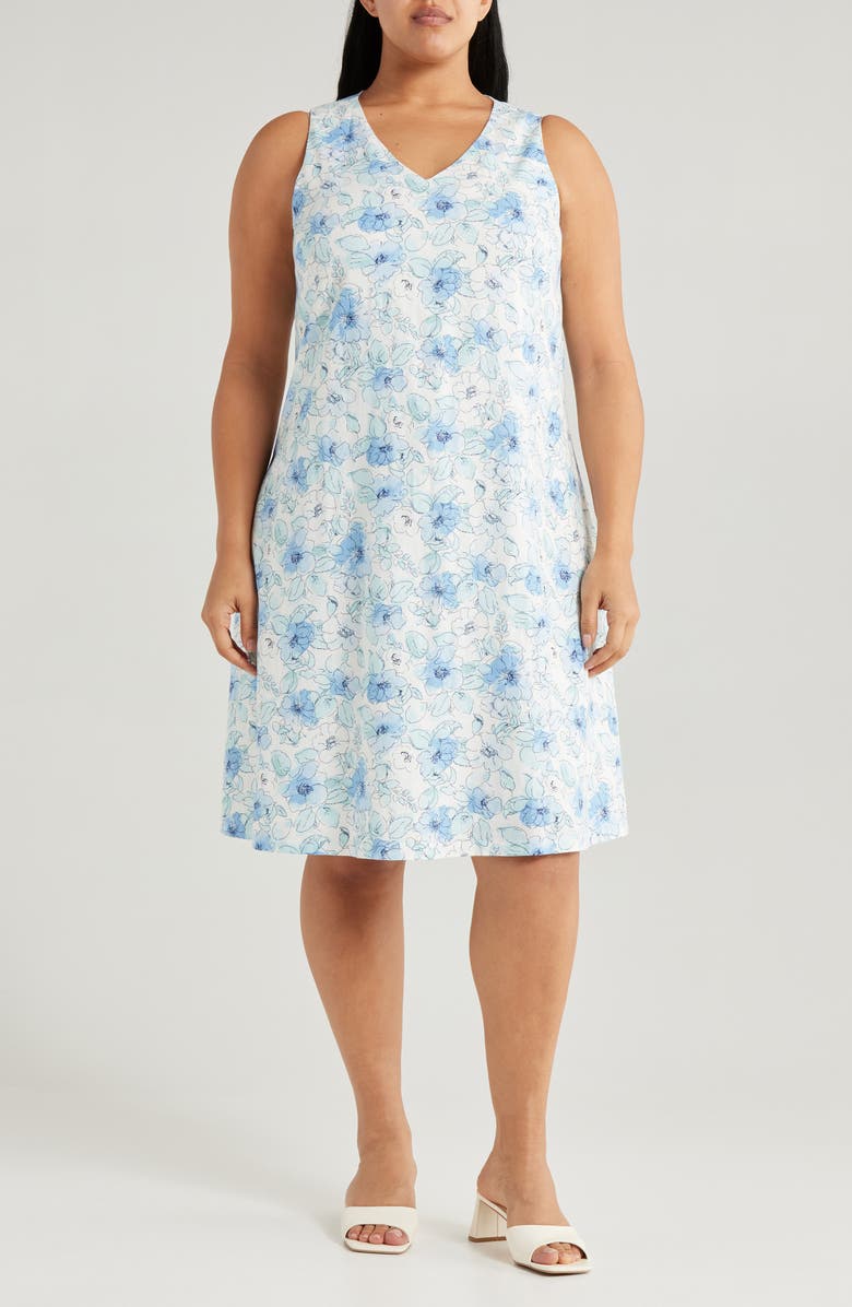 Jones New York Gina Floral Linen Blend Trapeze Dress, Main, color,
