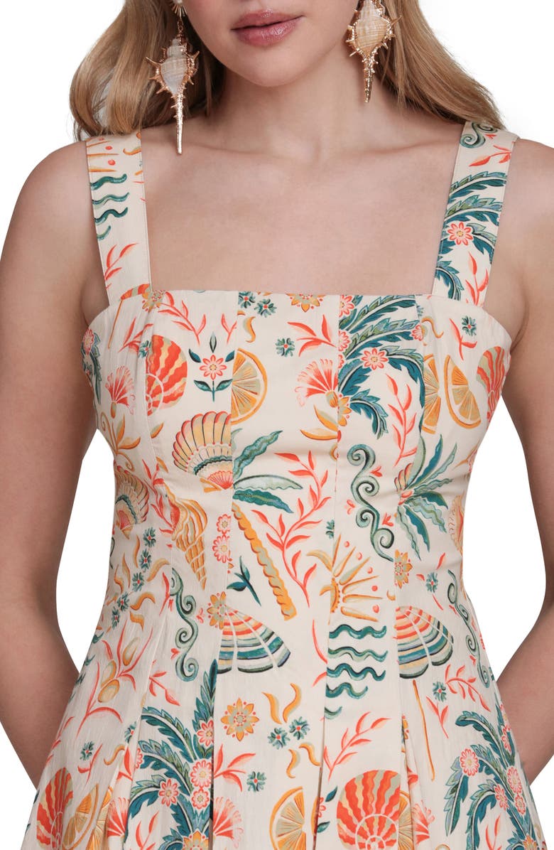 Avec Les Filles Fit & Flare Pleated Minidress, Alternate, color, Soleil Palm