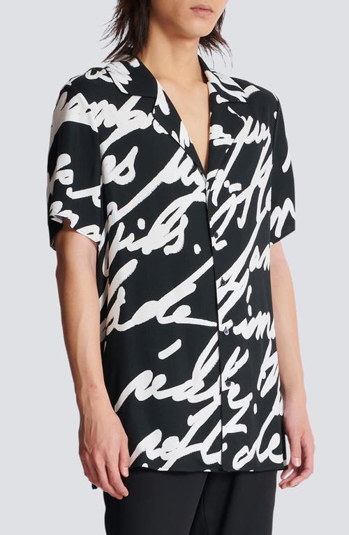 Shop Balmain Big Love Letter Pajama Shirt In Eab Black/white