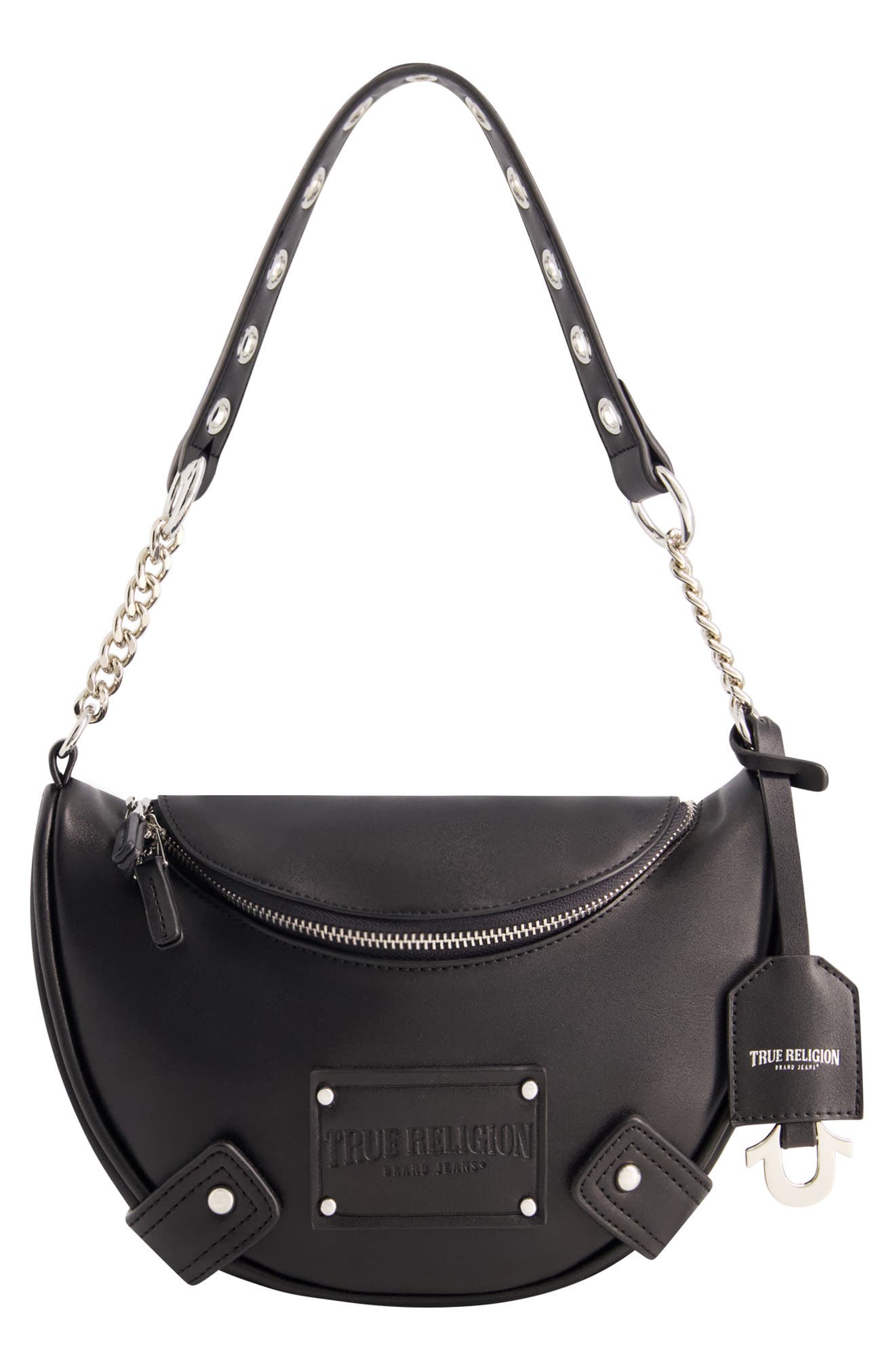 Chain Handle Hobo, Main, color, BLACK