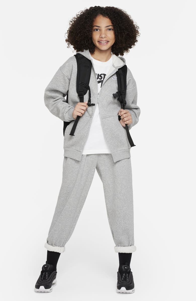 Nike Kids' Sportswear Club Fleece Oversize Full-Zip Hoodie, Alternate, color, Dark Grey Heather/ White