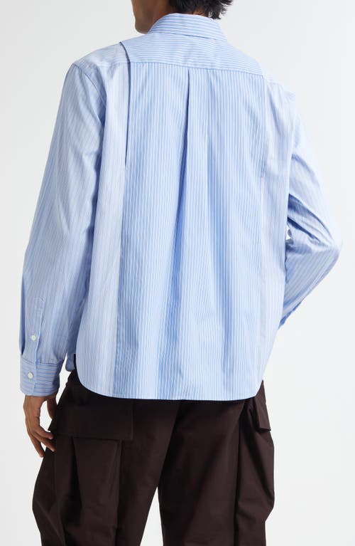 Sacai Stripe Overlay Cotton Poplin Button-up Shirt In Blue