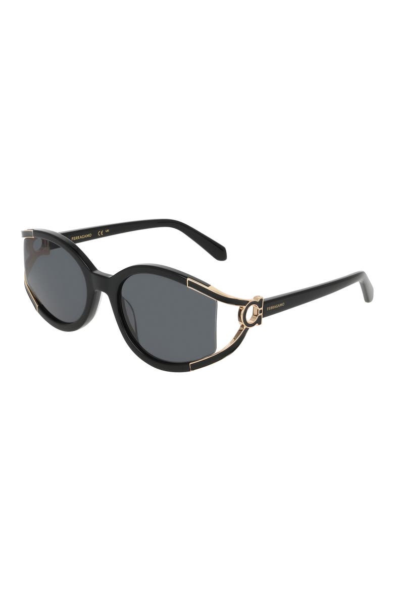 56mm Oval Sunglasses, Alternate, color, BLACK