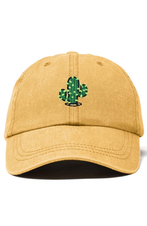 Dalix Cactus Embroidered Low Crown Cap In Washed Gold