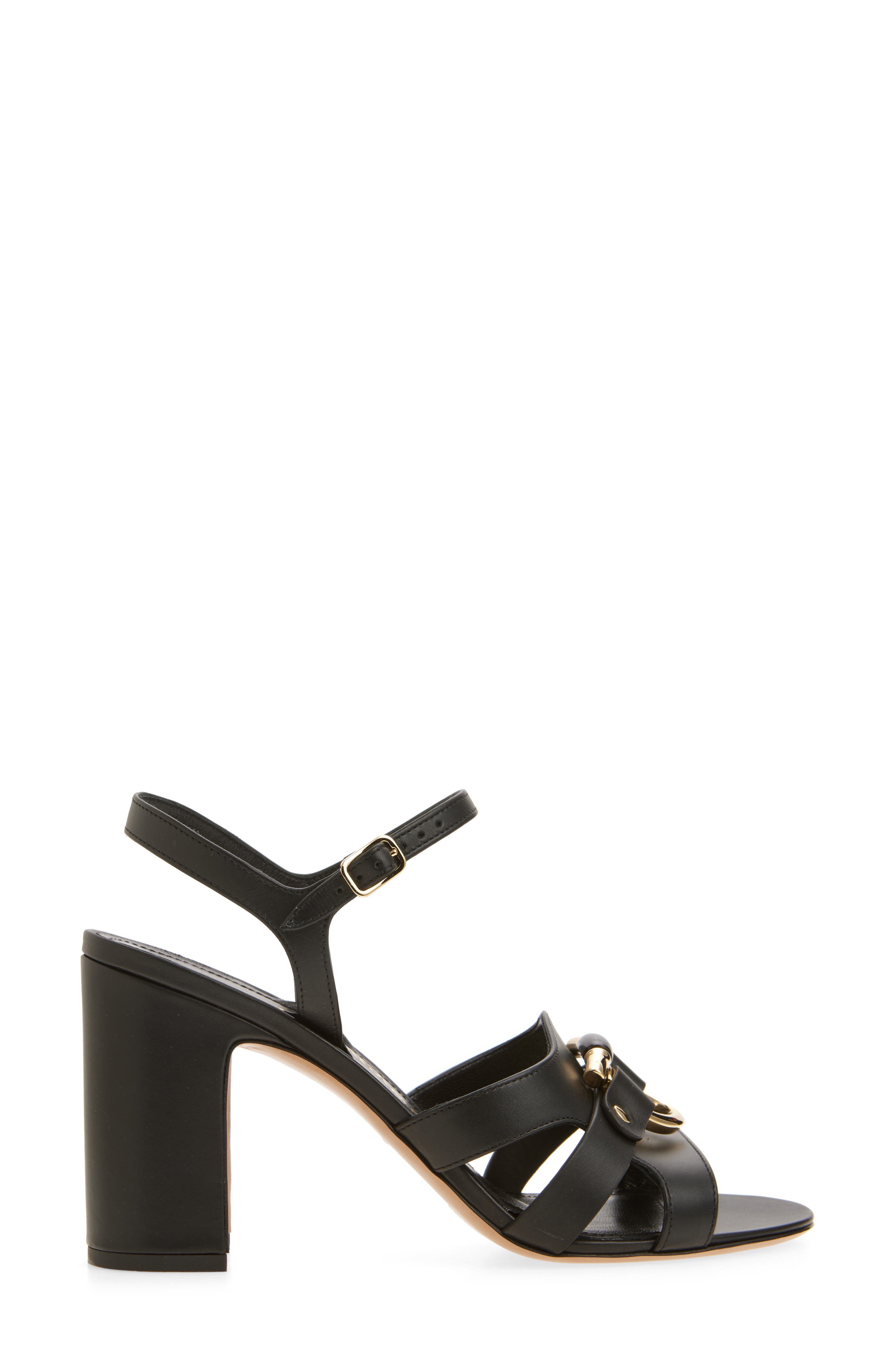 FERRAGAMO Lumya Gancio Ankle Strap Block Heel Sandal, Alternate, color, Black
