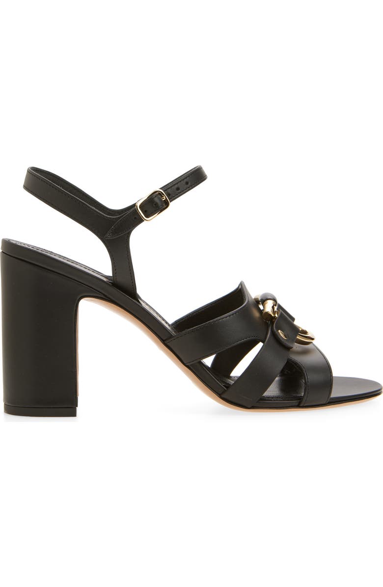 FERRAGAMO Lumya Gancio Ankle Strap Block Heel Sandal, Alternate, color, Black