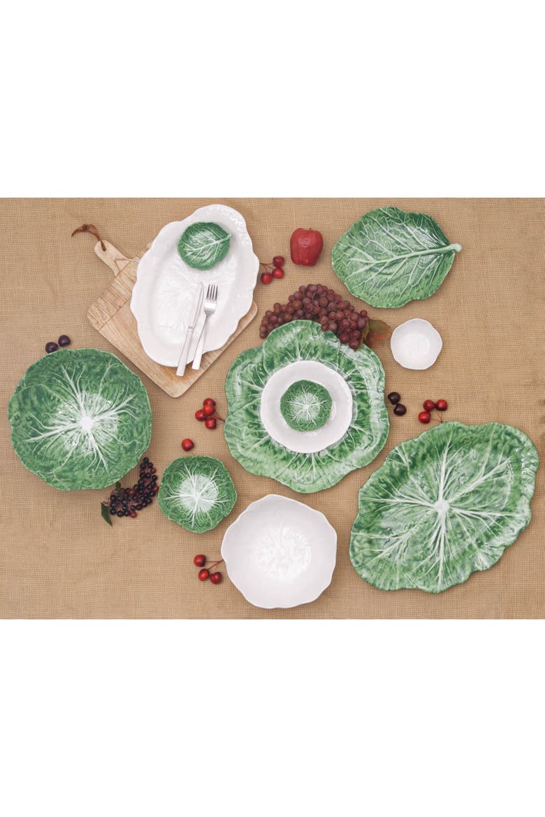 White Cabbage Leaf Set of 4 Salad Serving Plates 8.5", Alternate, color, Green