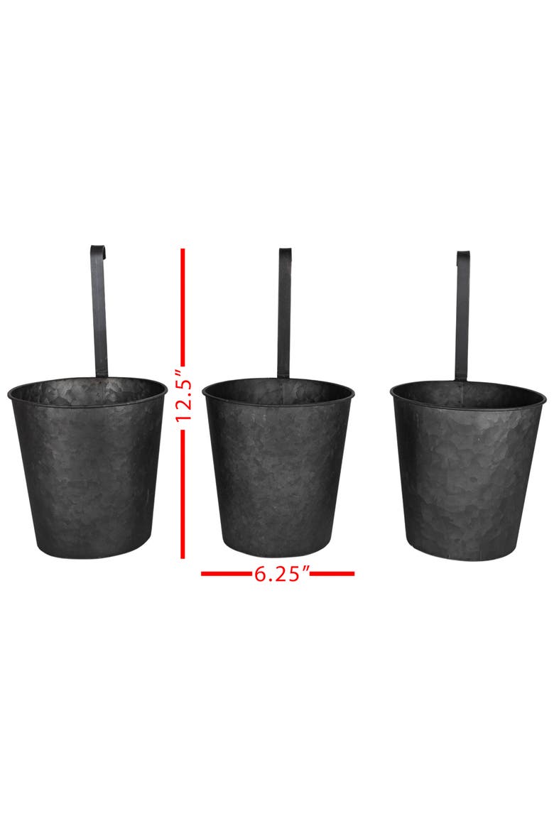 Set of 3 Hanging Planters Black Metal, Alternate, color, Black