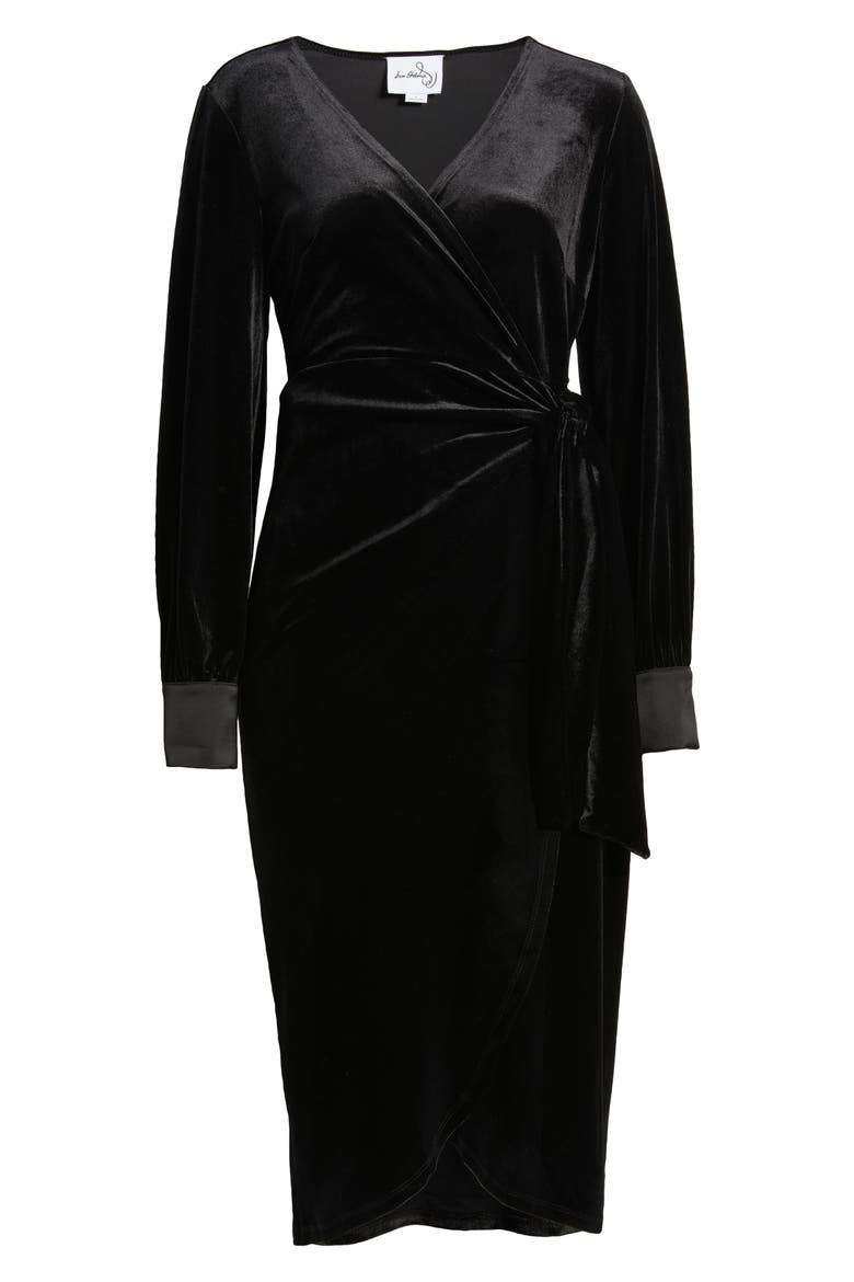 Stretch Velvet Wrap Dress, Alternate, color, BLACK