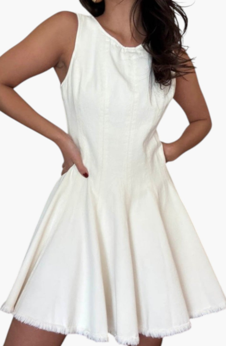 Modenaire Sleeveless Fit and Flare Dress with Raw Edge Hem and Seam Detailing, Alternate, color, 