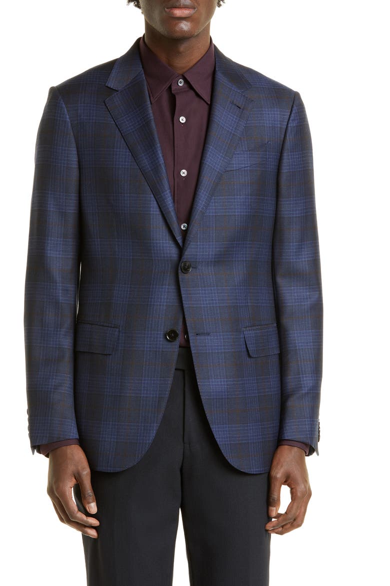 Milano Easy Plaid Wool Sport Coat, Main, color, NAVY