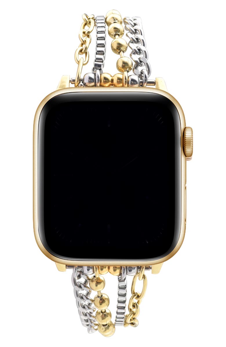 The Posh Tech Leo Mixed Chain Stainless Steel Apple Watch<sup>®</sup> Bracelet Watchband, Alternate, color, Gold/ Silver