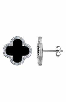 FZN Sterling Silver Quatrefoil Stud Earrings