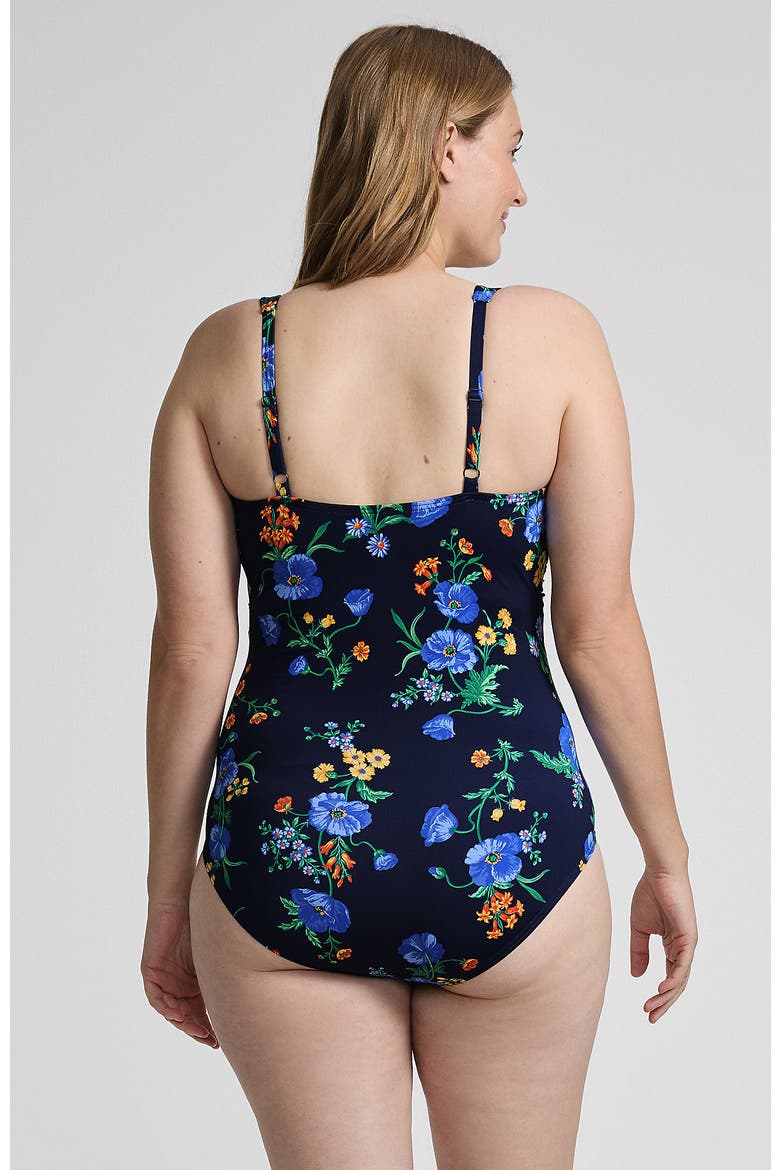 Plus Size Sweetheart Underwire Wrap One Piece Swimsuit, Alternate, color, Navy/Tossed Poppy Floral