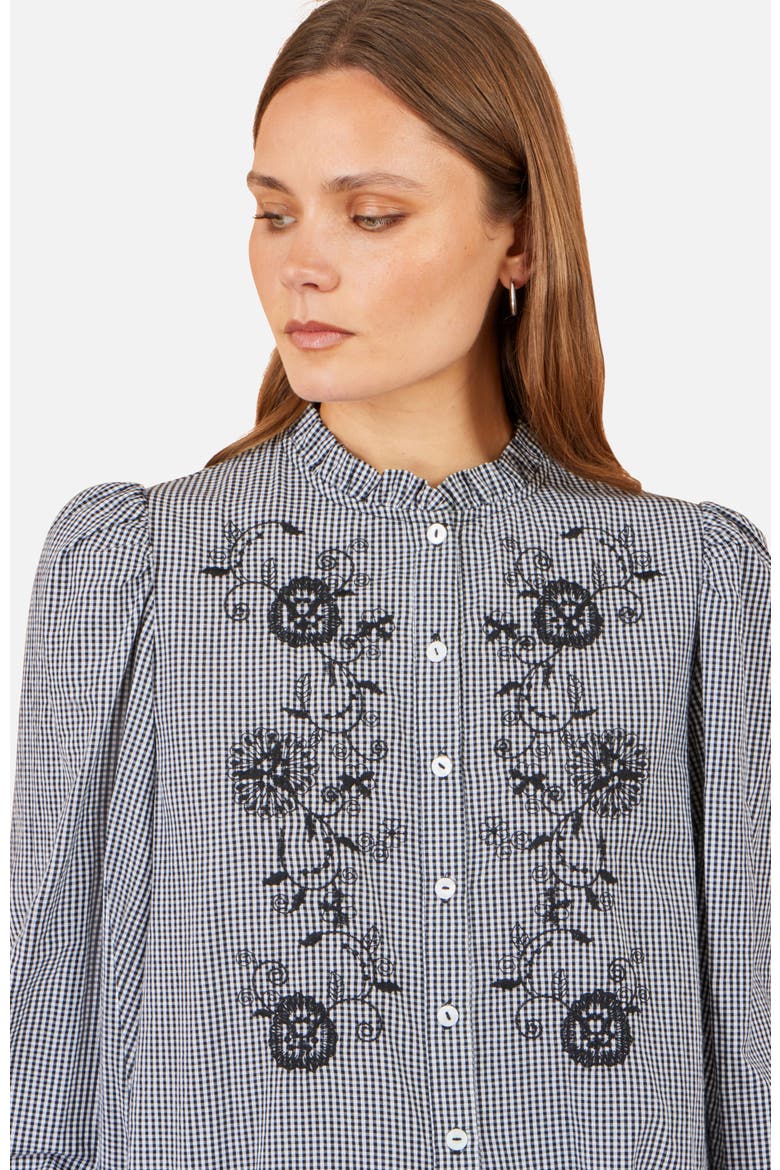 Cotton Gingham Embroidered Shirt, Alternate, color, Black