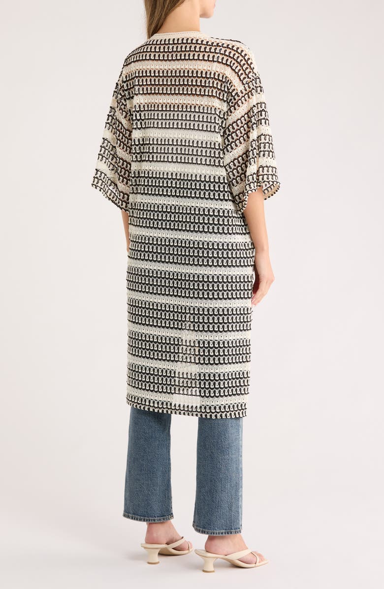 AREA STARS Stripe Open Knit Cardigan, Alternate, color, Black