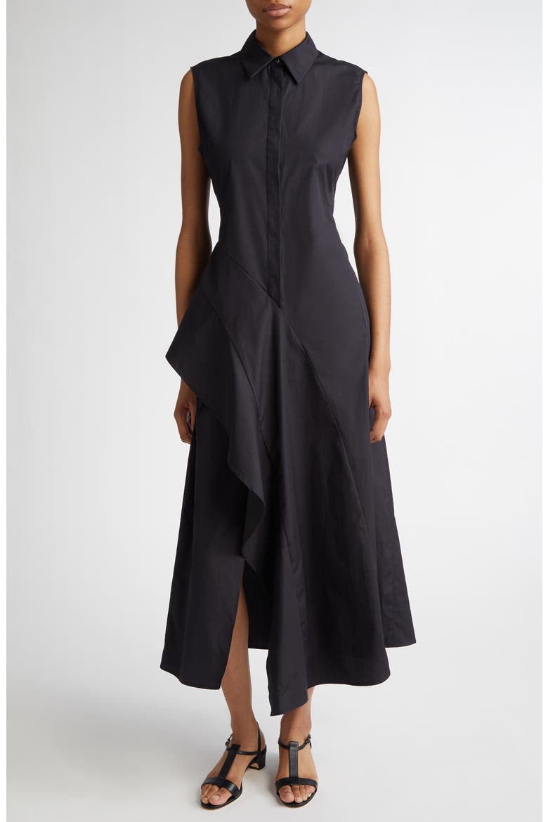 Keras Poplin Midi Shirtdress, Main, color, BLACK