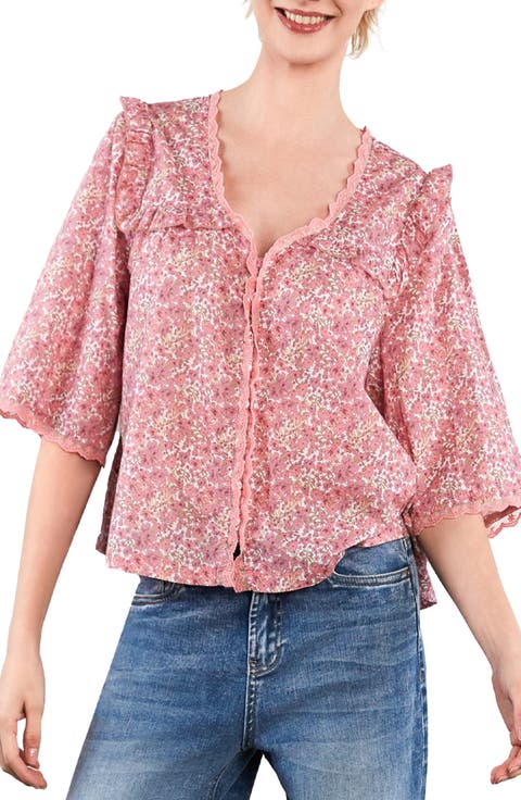 Happy Allie Floral Cotton Blend Button-Up Shirt