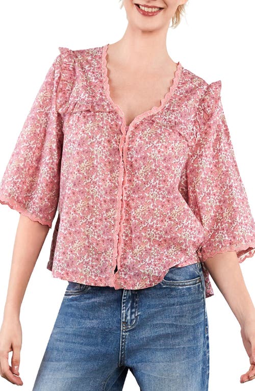 Billy T Happy Allie Floral Cotton Blend Button-up Shirt In Pink