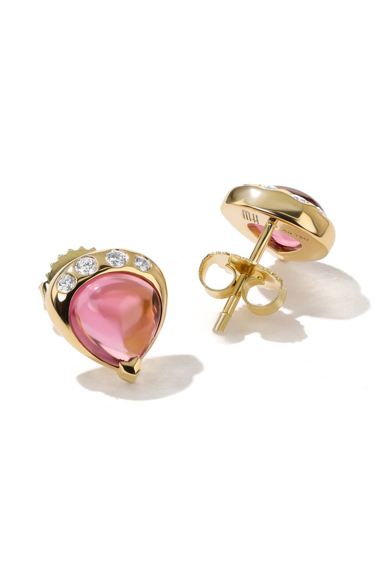 18K Gold Gumdrop Stud Earrings, Alternate, color, PINK TOURMALINE