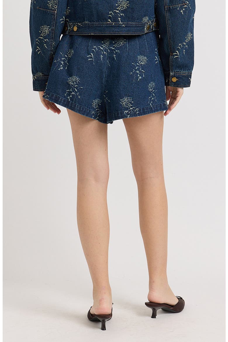 Paige Laser Etched Floral Denim Shorts, Alternate, color, MEDIUM WASH DENIM