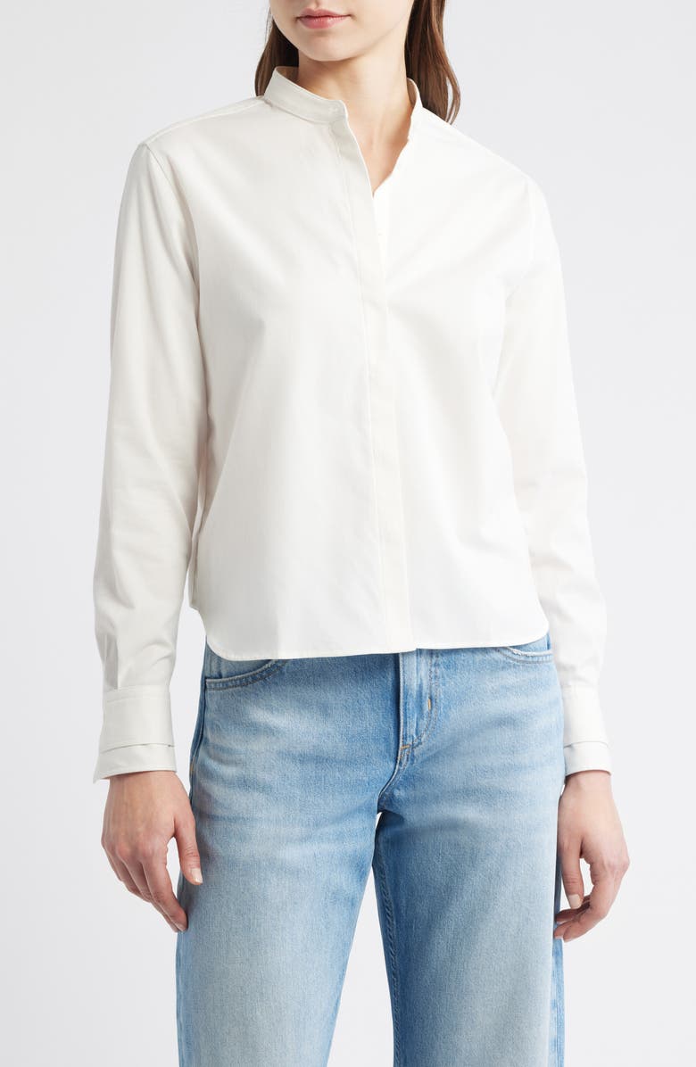 BOSS Bertyna Monday Cotton Band Collar Button-Up Shirt, Main, color, Soft Cream