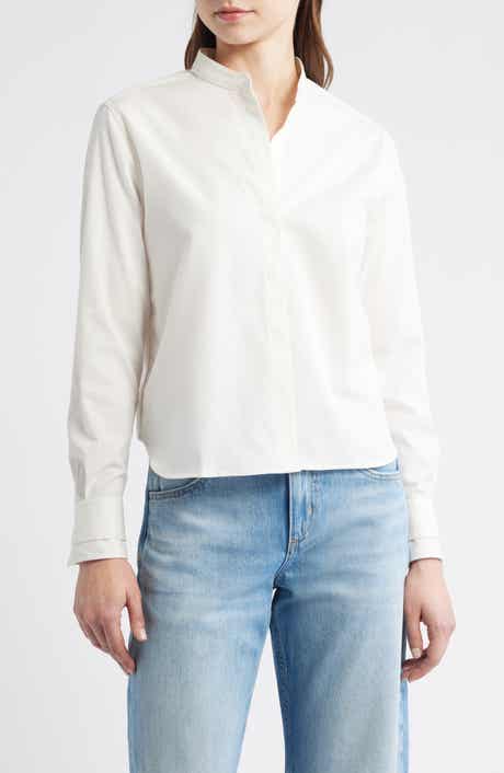 Bertyna Monday Cotton Band Collar Button-Up Shirt