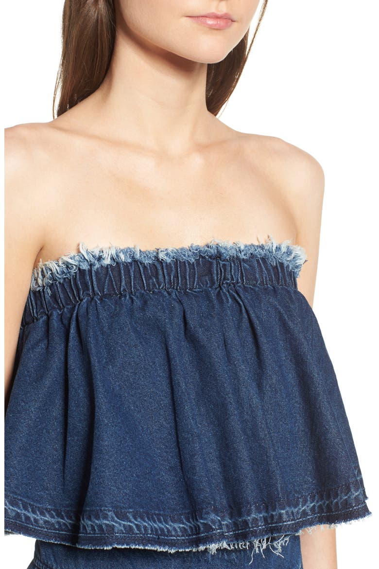 Strapless Crop Denim Jumpsuit, Alternate, color, DENIM BLUE